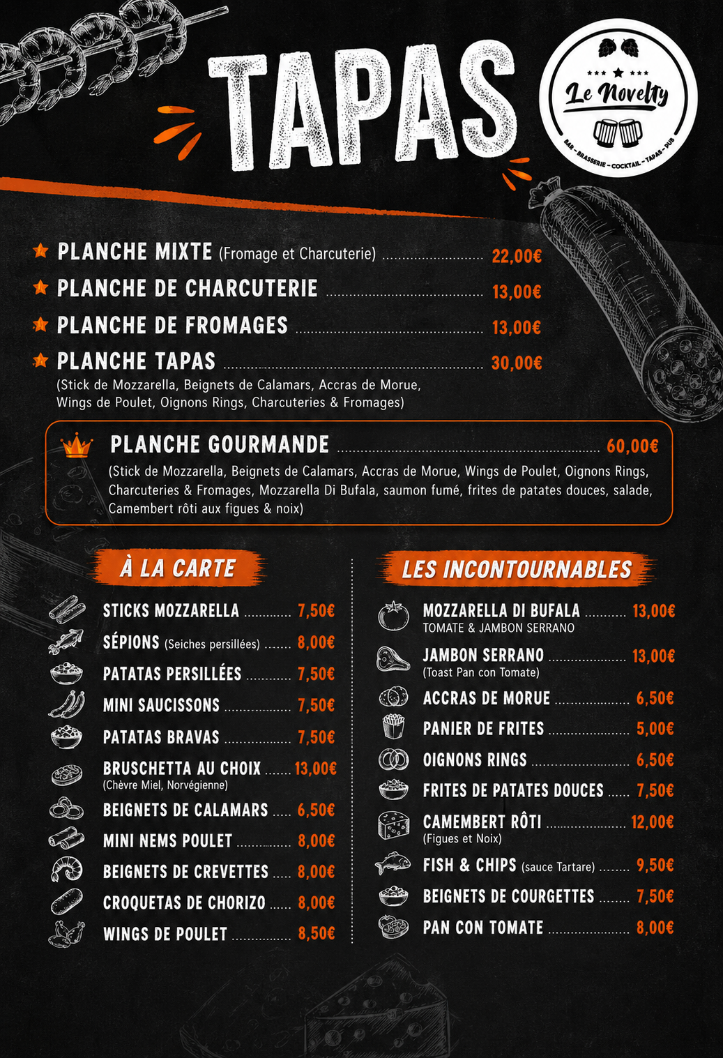 Carte Tapas Le Novelty